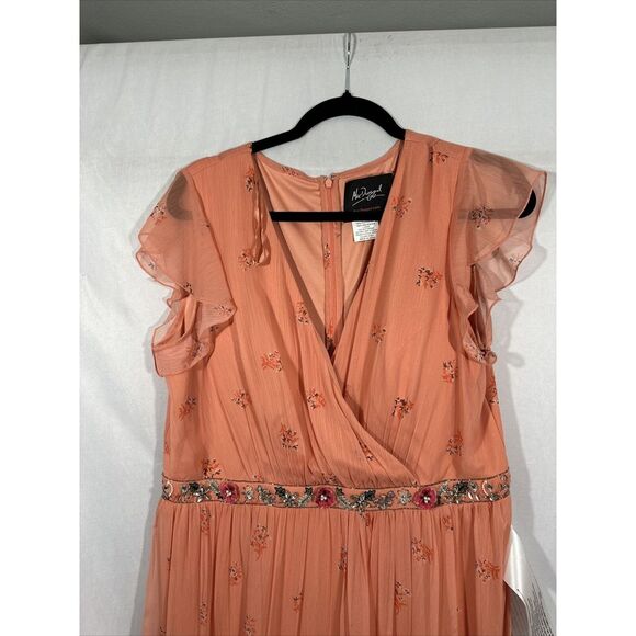 NWT Mac Duggal [ 12 ] Floral Print Ruffle Tiered Faux Wrap Dress Apricot G1693‎ - Picture 9 of 15